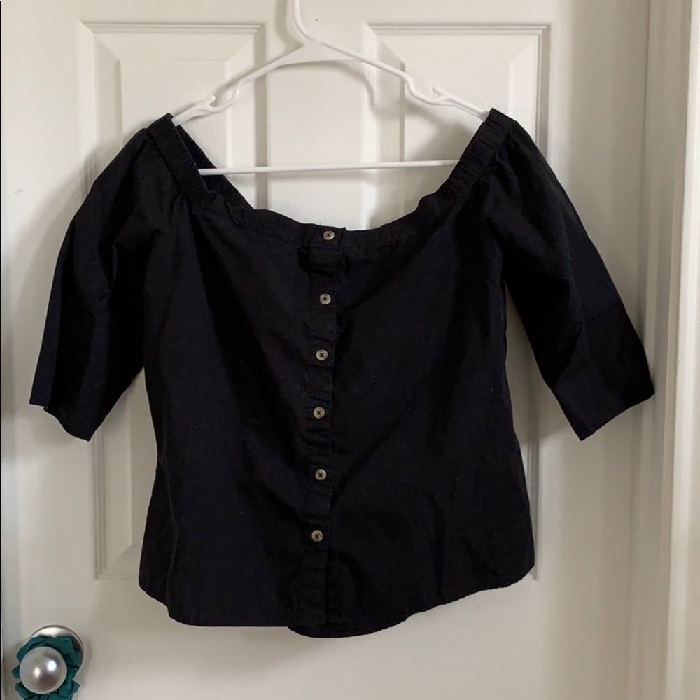 Black off should button up blouse